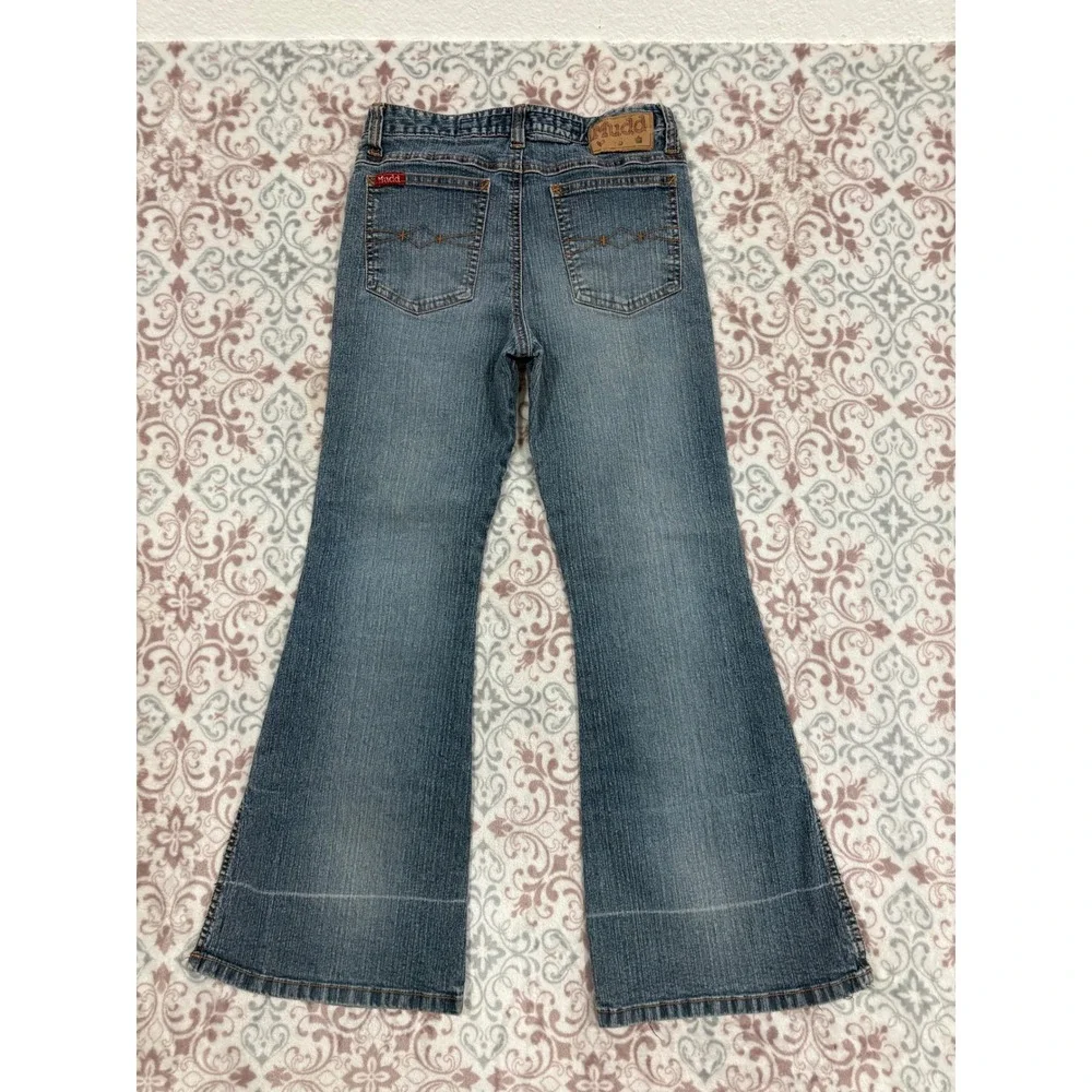 Vintage Mudd Flare Jeans Medium Wash Button Fly Side Slit Y2K Denim Size 10 Reg